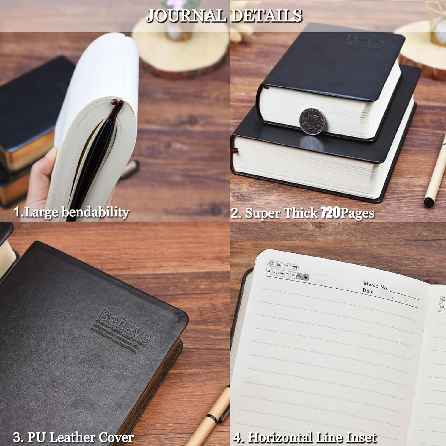 Thick Leather Journal Notebook 720 Pages Retro Thick Lined Paper Writing