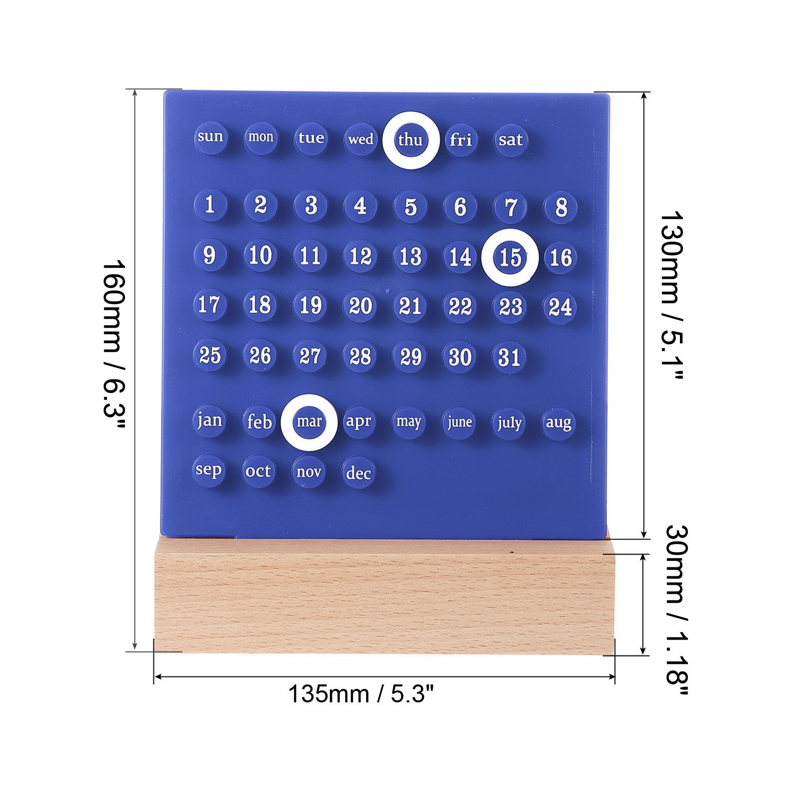 Wood Perpetual Calendar Desktop Acrylic Calendar Stand Wooden Blue