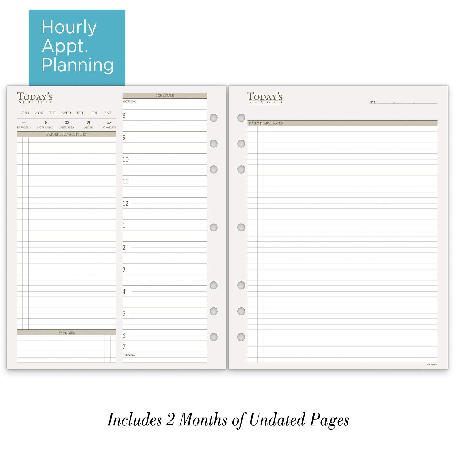 at-A-Glance Undated Daily Planner Refill, 2 Months, 7-Ring, Size 5, White