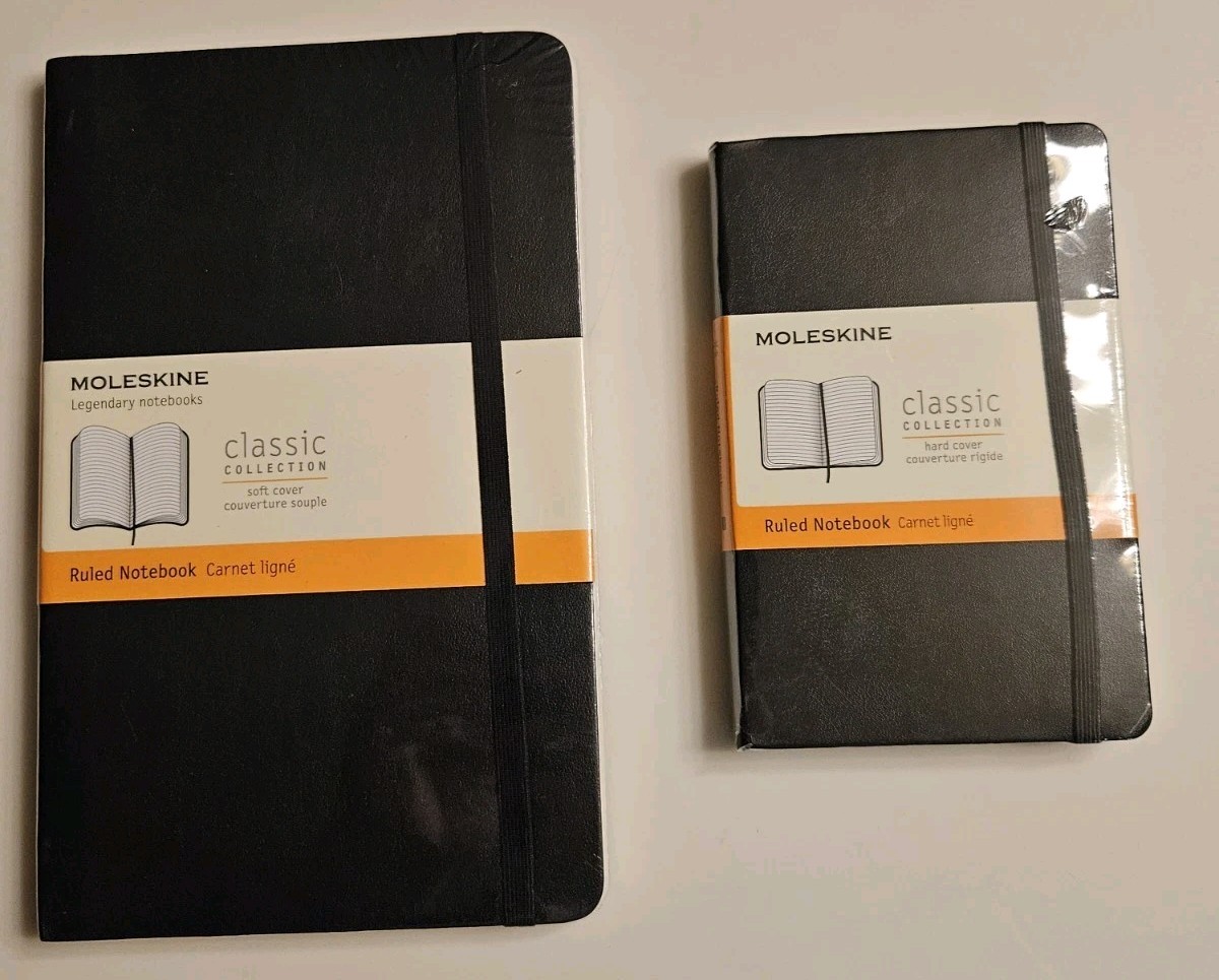 Black Moleskin Ruled Notebook Soft 5×8.25″ 192 pages + Mini 3.5″x5.5″ Hard Cover