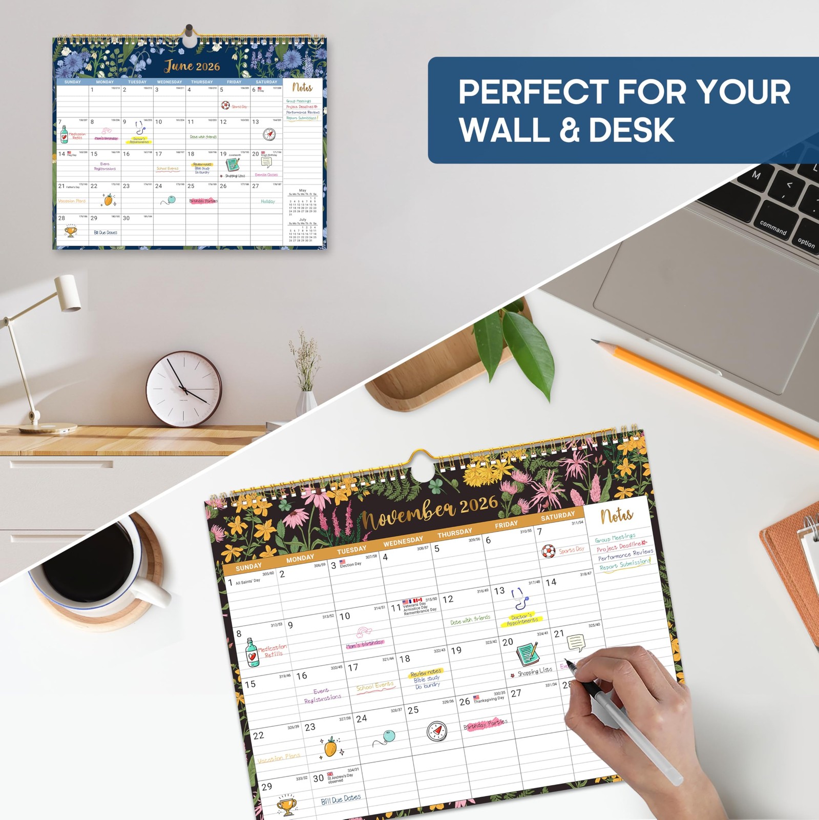 Calendar 2026-2027, 21-Month Wall New(Apr 2026–Dec 2027), a-Midnight Garden