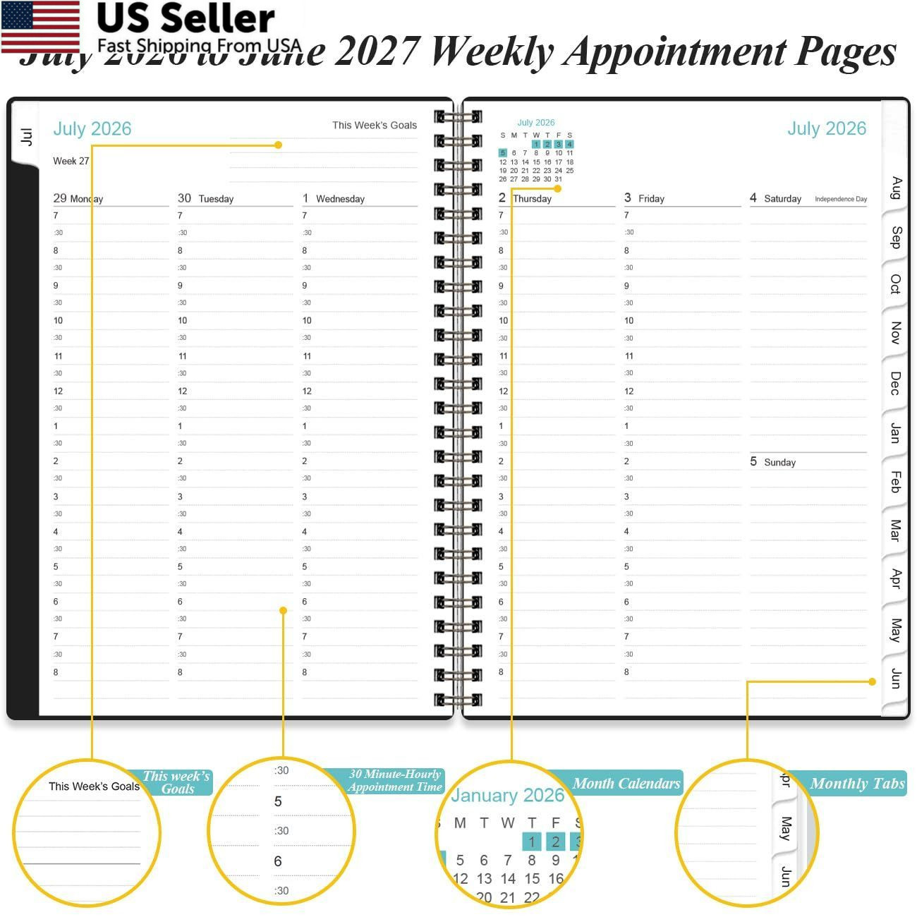 2026-2027 Appointment Book & Planner – Daily 6.4″ x 8.5″, Black-B