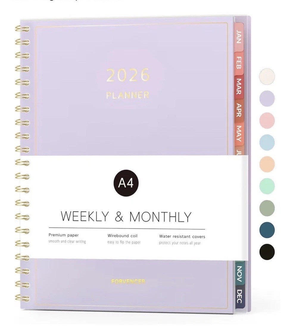 Forvencer 2026 A4 Weekly Monthly Planner Purple Flexible Cover with Tabs