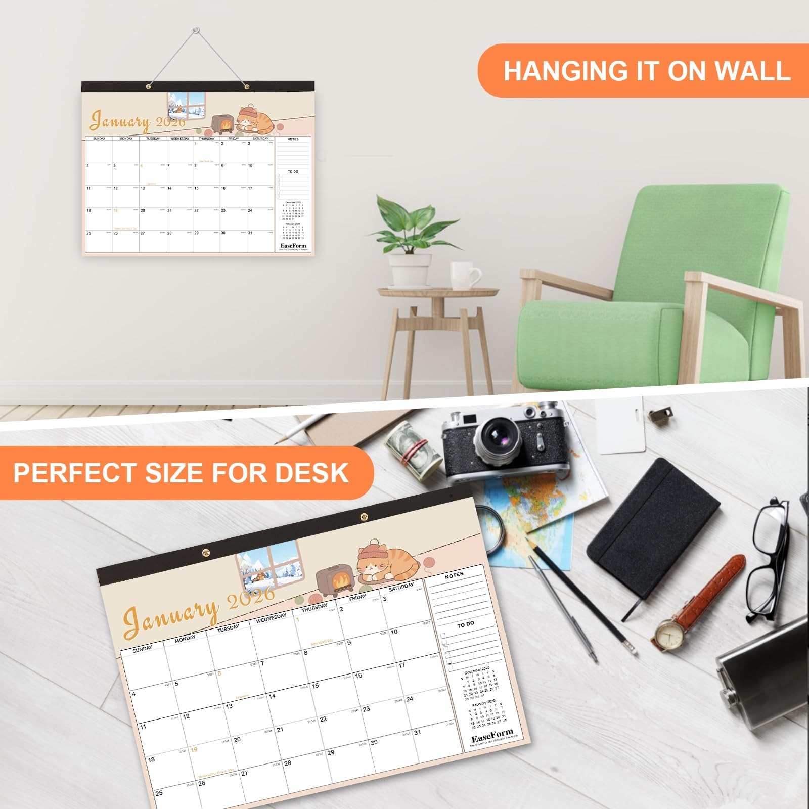 24 Month Desk Calendar 2026-2027, 17″ x 12″, Jan.2026-Dec.2027 | Thick Bleed-…