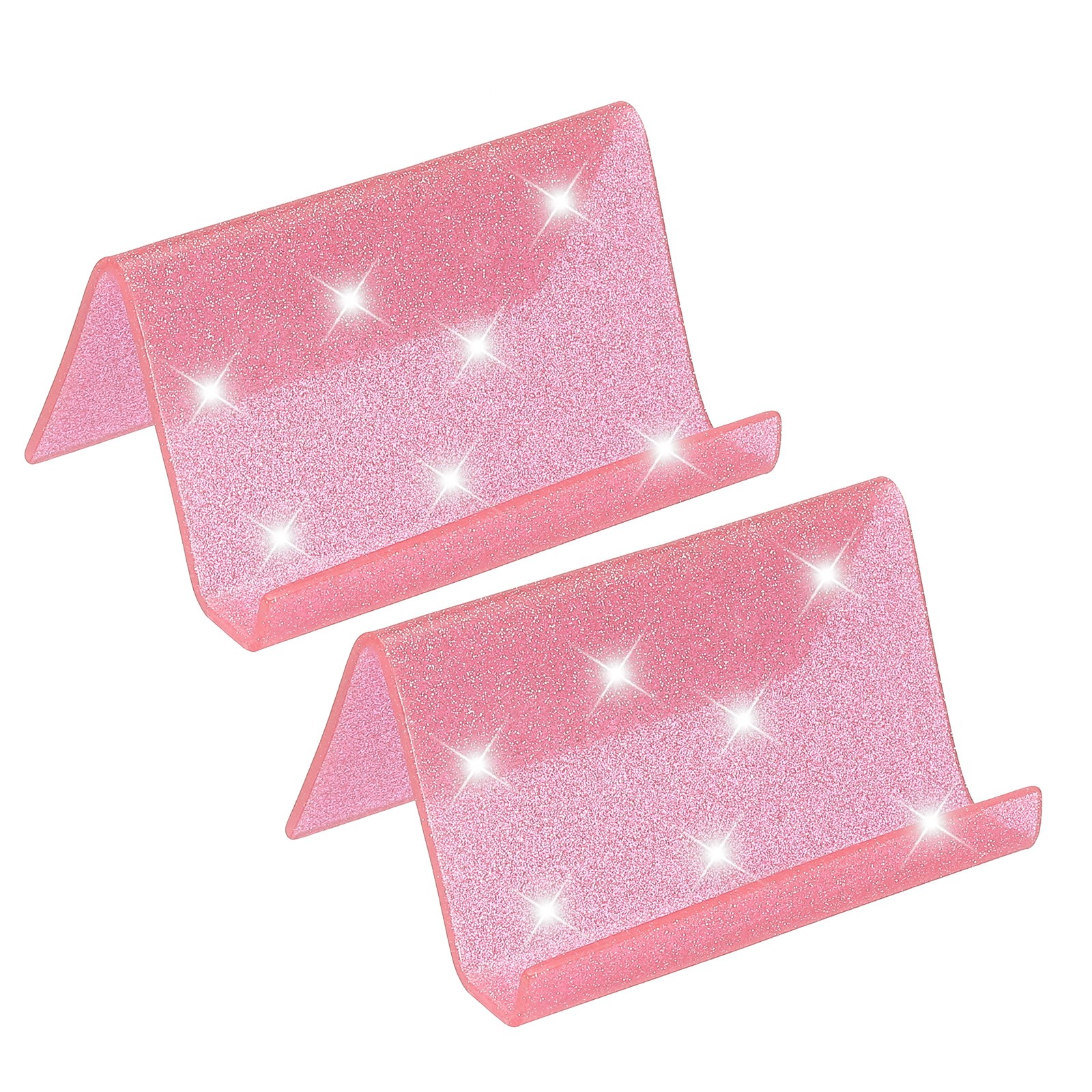 2 x Business Card Holder for Desk Acrylic Card Holders Shine Pink