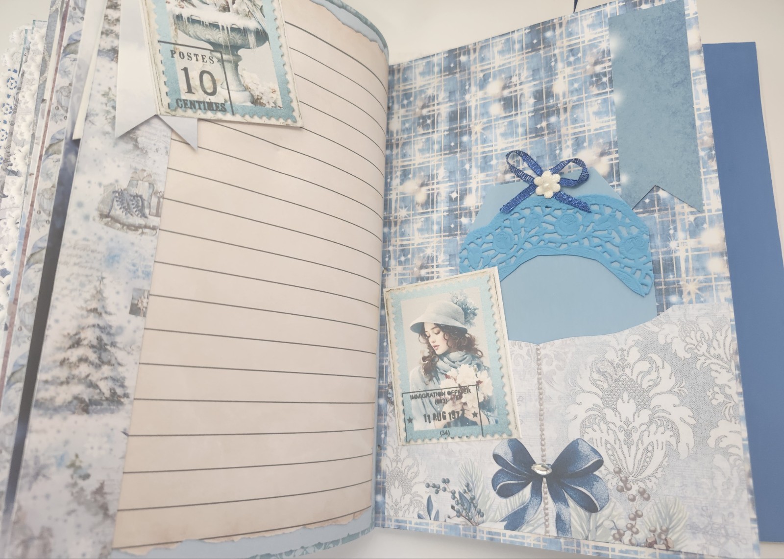 “WINTER JOURNEY” Handmade XL Journal Bejeweled Wintry Blues Keepsake 98pgs