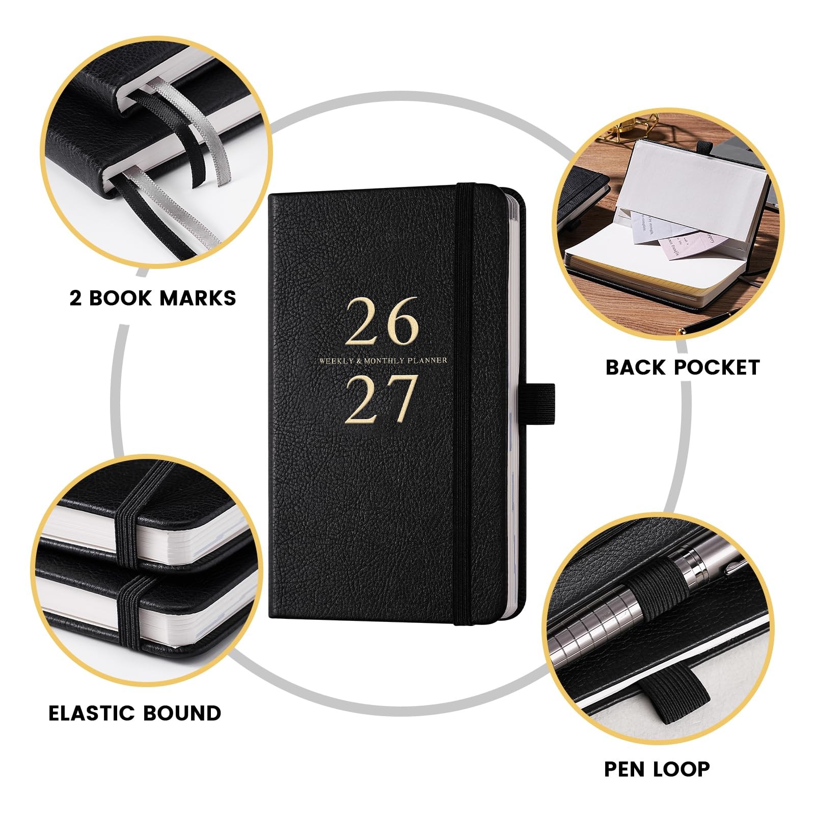 2026-2027 Pocket Planner/Calendar – Jul 2026 – Jun 2027, Academic A5, Black