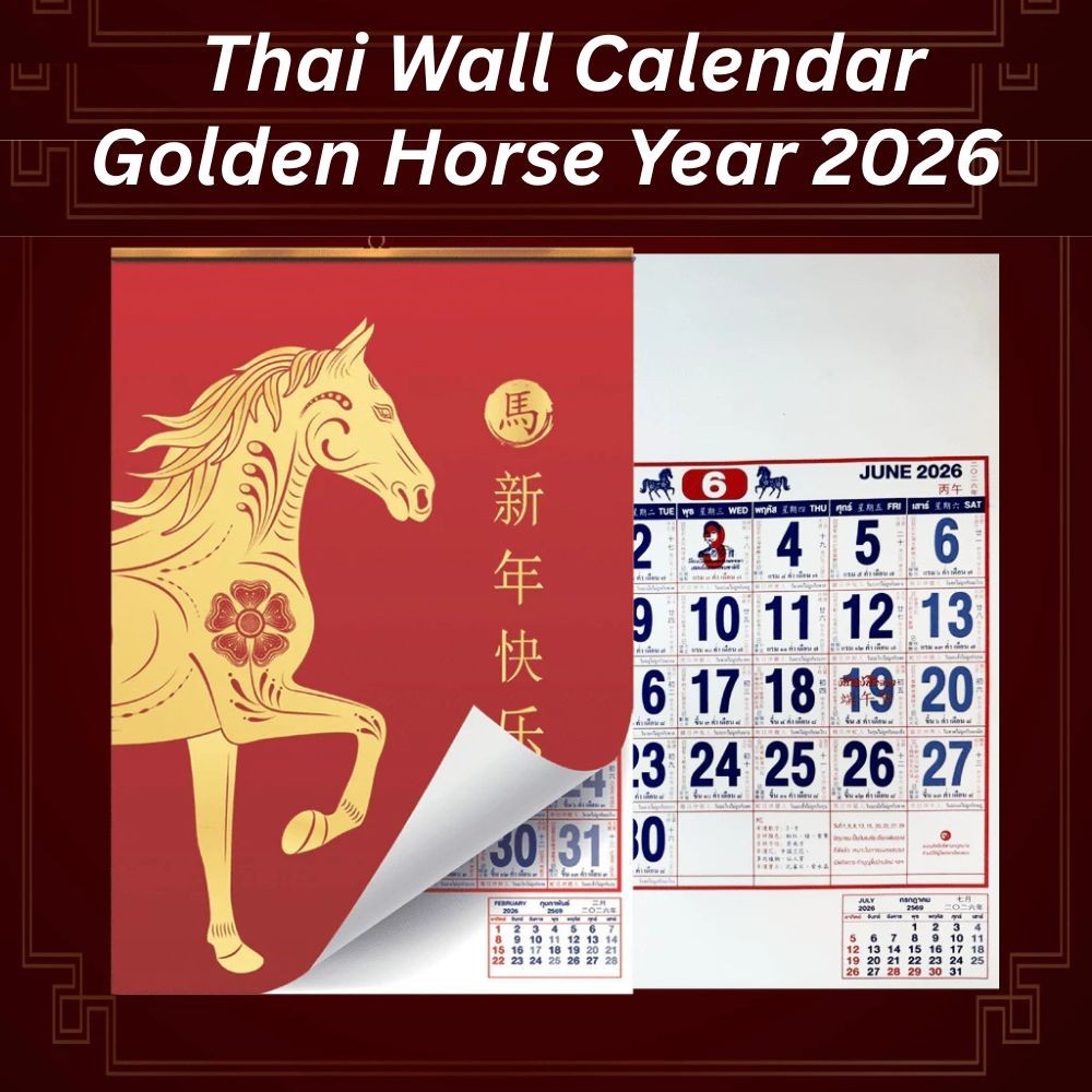 2026 Thai Wall Calendar Year of the Golden Horse, Large 38x53cm, Buddhist Luck