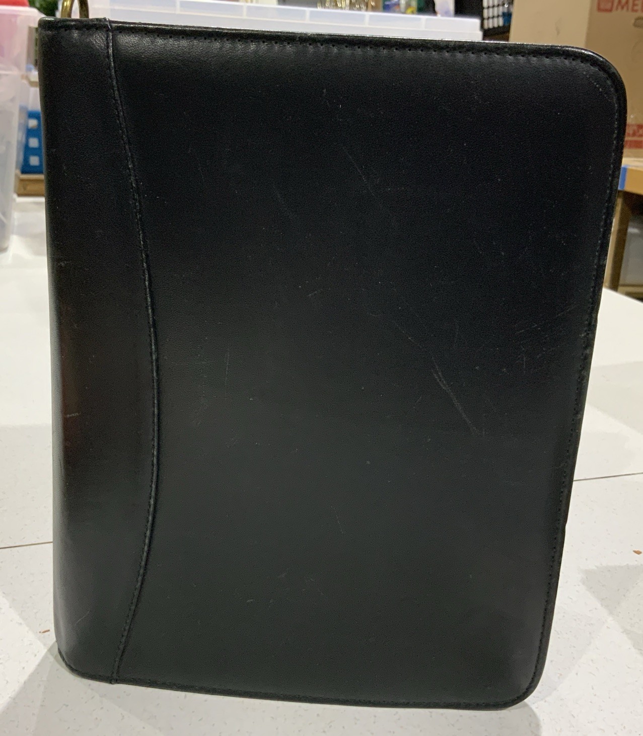 Franklin Covey Classic 7 Ring Planner Binder Black Leather 11 X 8 Zip Around