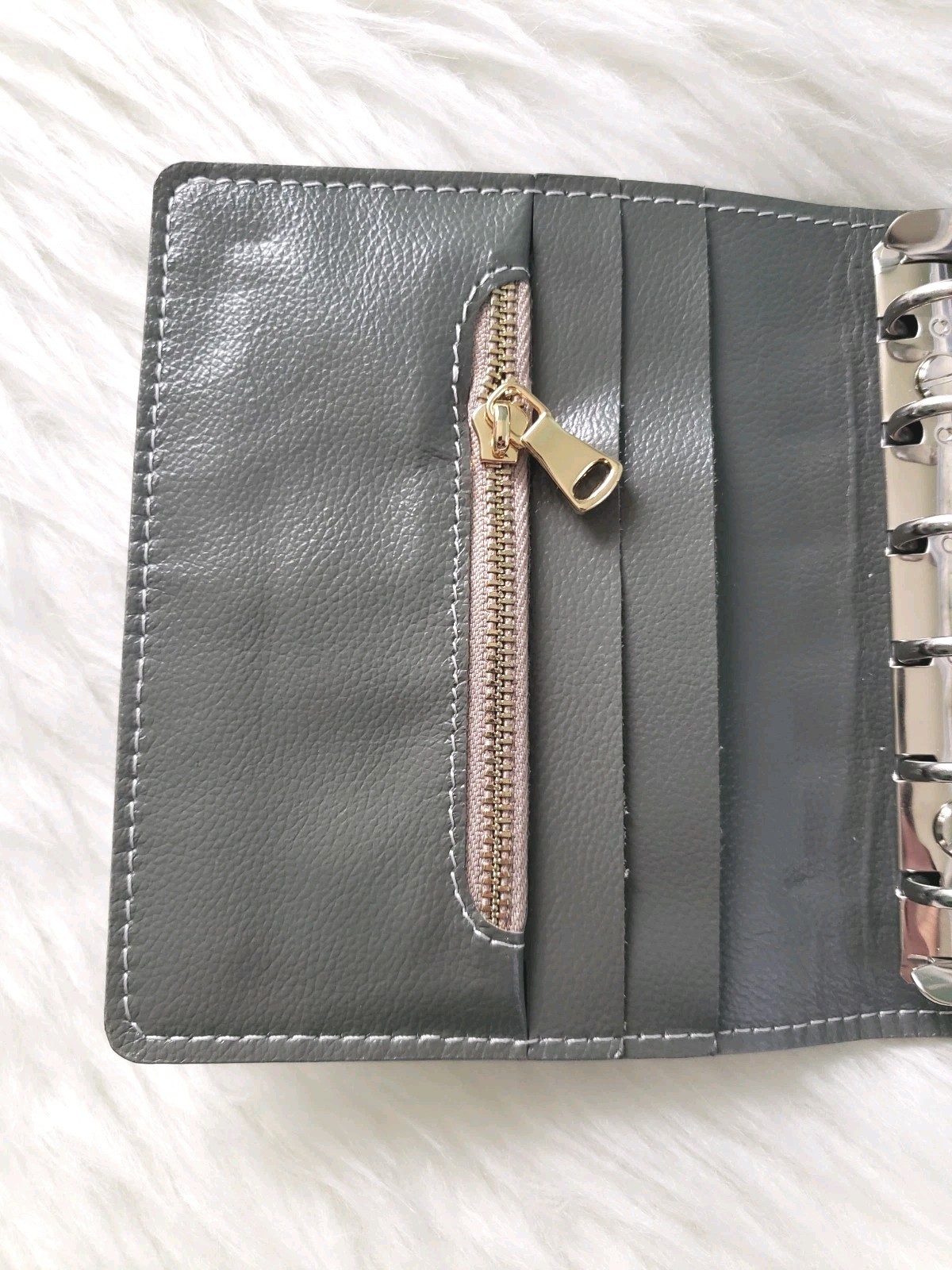 6 Ring Pocket Wide Genuine Leather Planner Cover Grey Unbranded