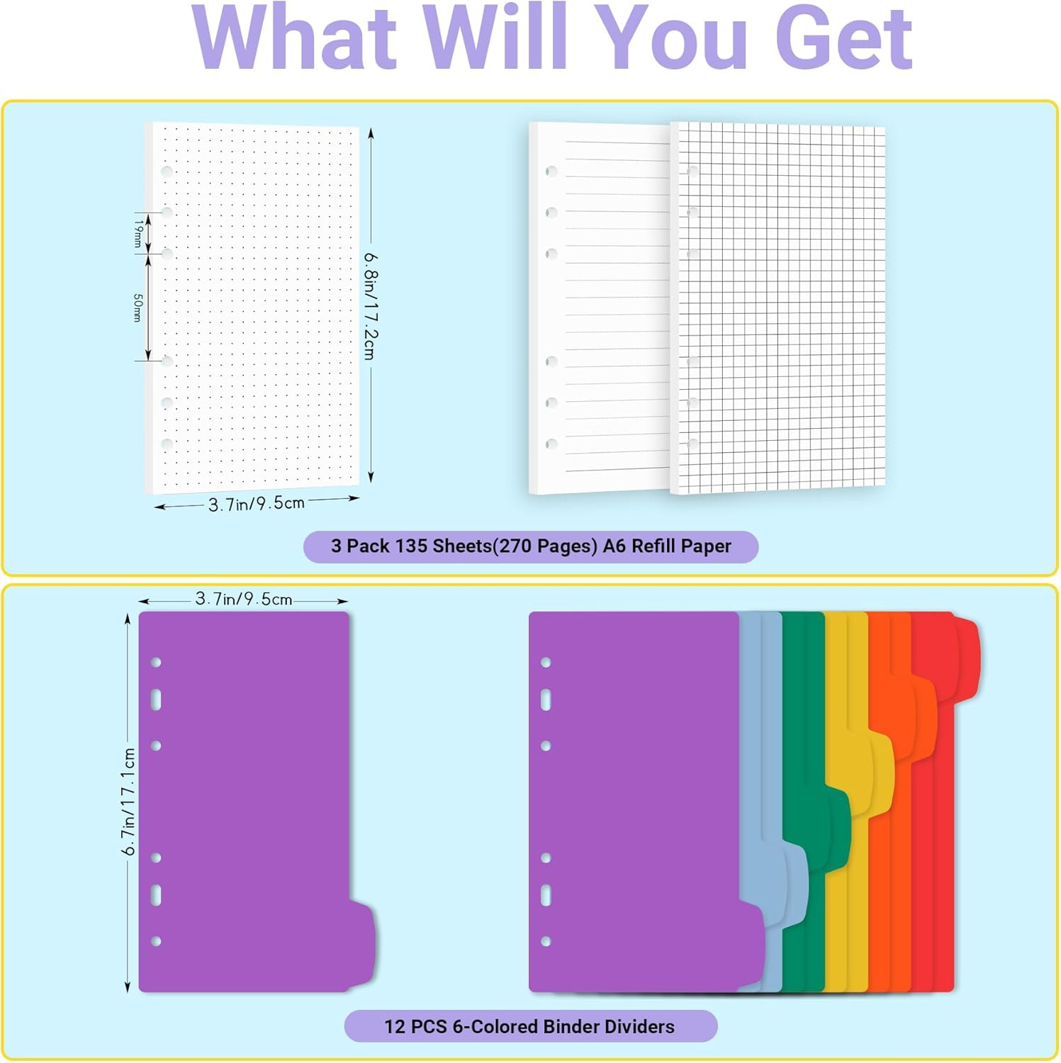 A6 Planner Inserts 6-Hole Lined/Dotted/Grid Refill Paper for A6 6-Ring Refillabl