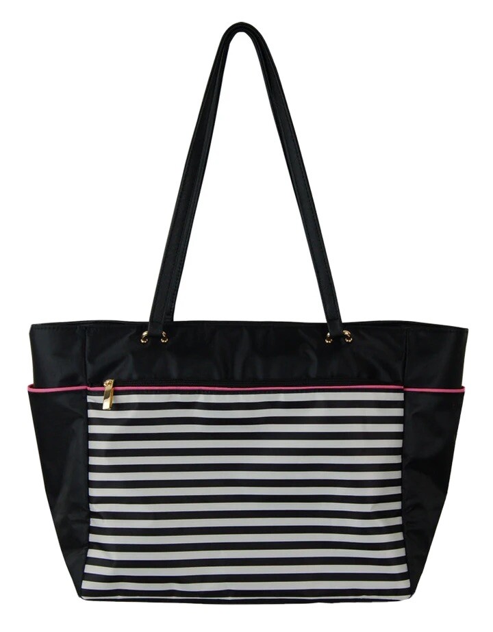 *NEW CREATE 365 MAMBI HAPPY PLANNER NYLON TOTE BLACK WHITE STRIPES HOT PINK*