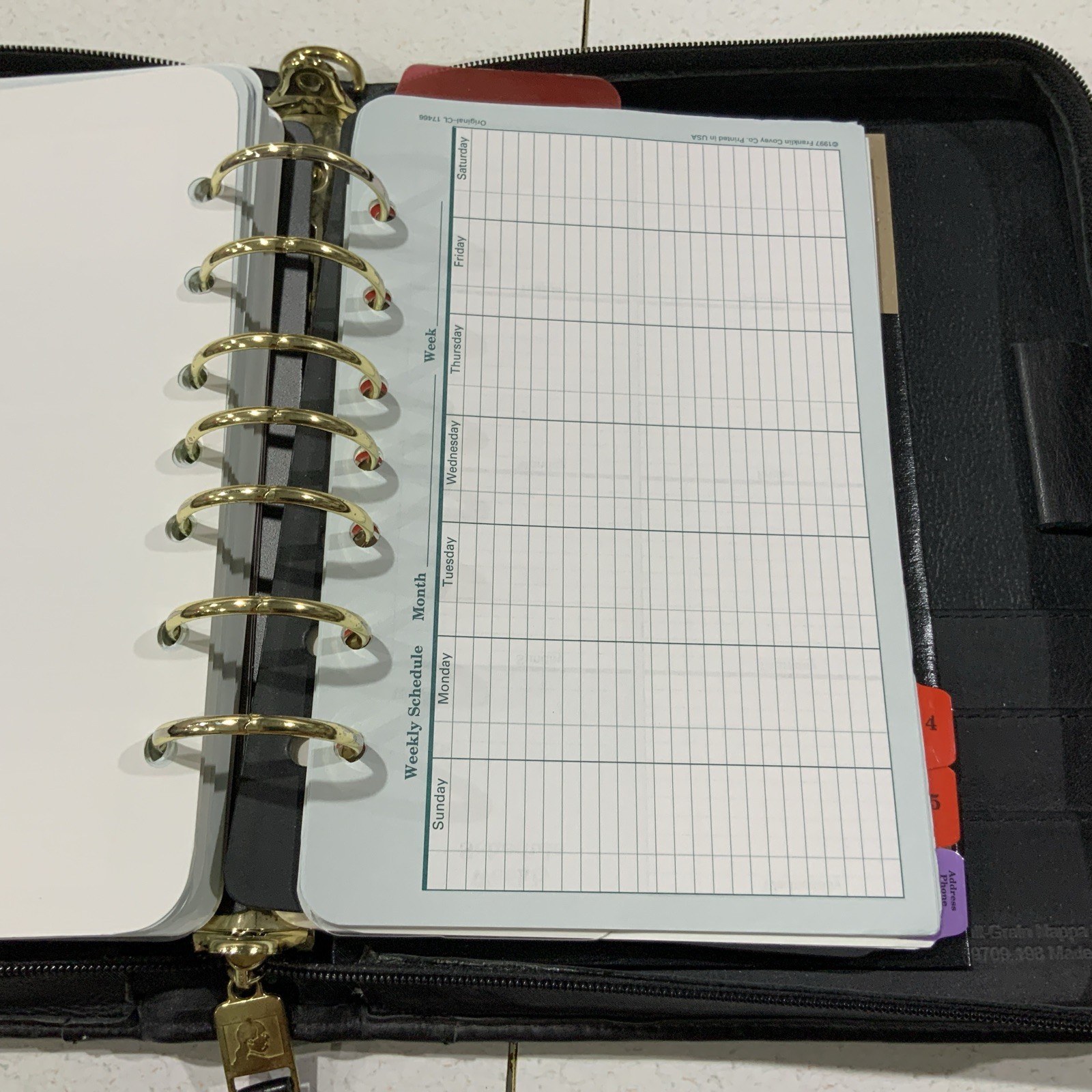 Franklin Covey Classic 7 Ring Planner Binder Black Leather 11 X 8 Zip Around