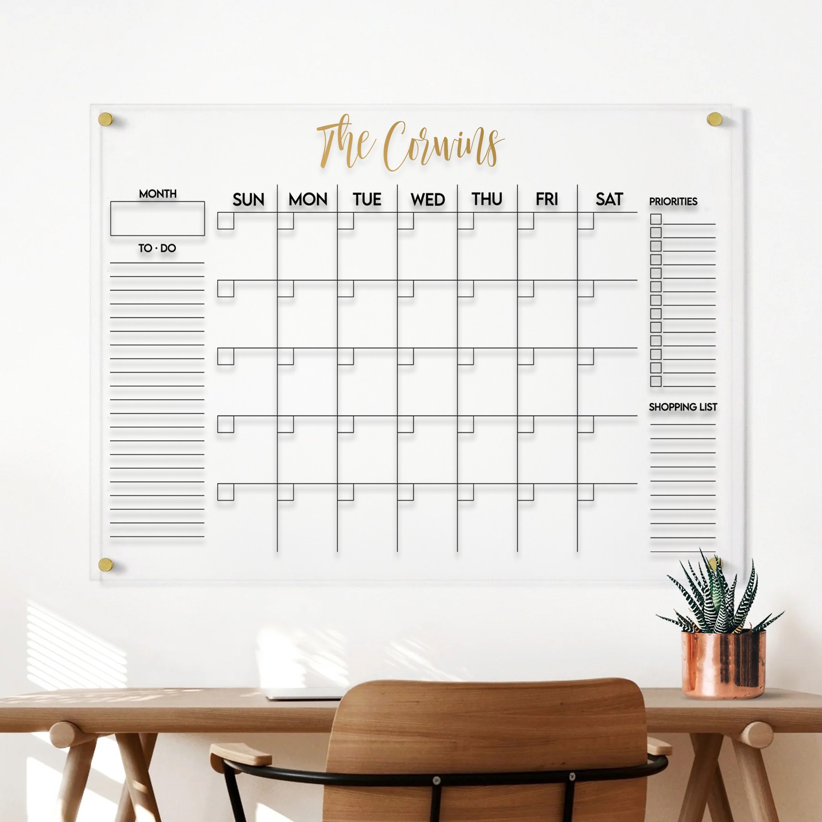 OnDisplay Luxe Acrylic Personalized Family Calendar Planner – Monthly Dry Erase