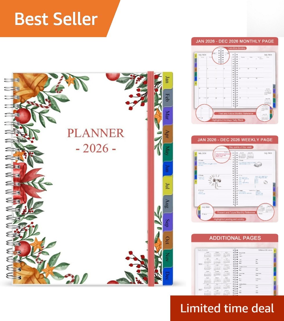 2026 Flexible & Compact Weekly Monthly Planner with 12 Tabs & Inner Pocket