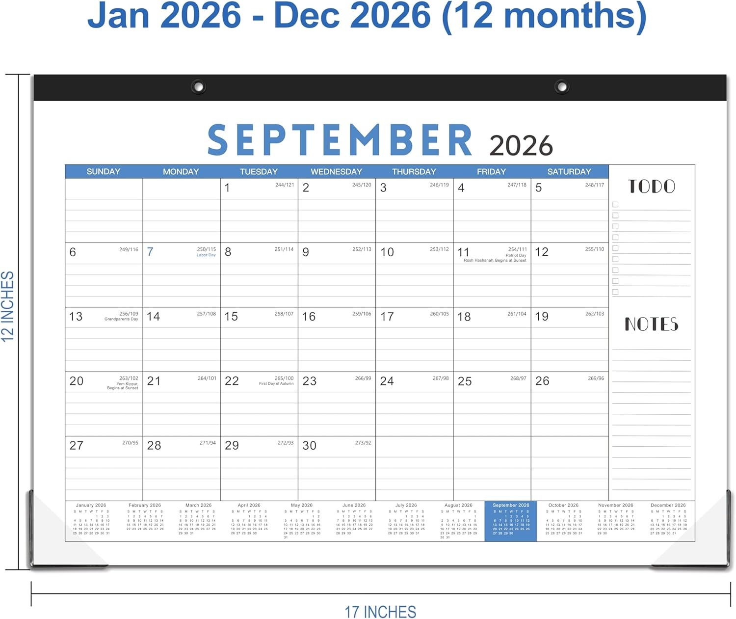 2026 Desk Calendar, 17″ x 12″ Calendar 2026, JAN x 12″, Colorful