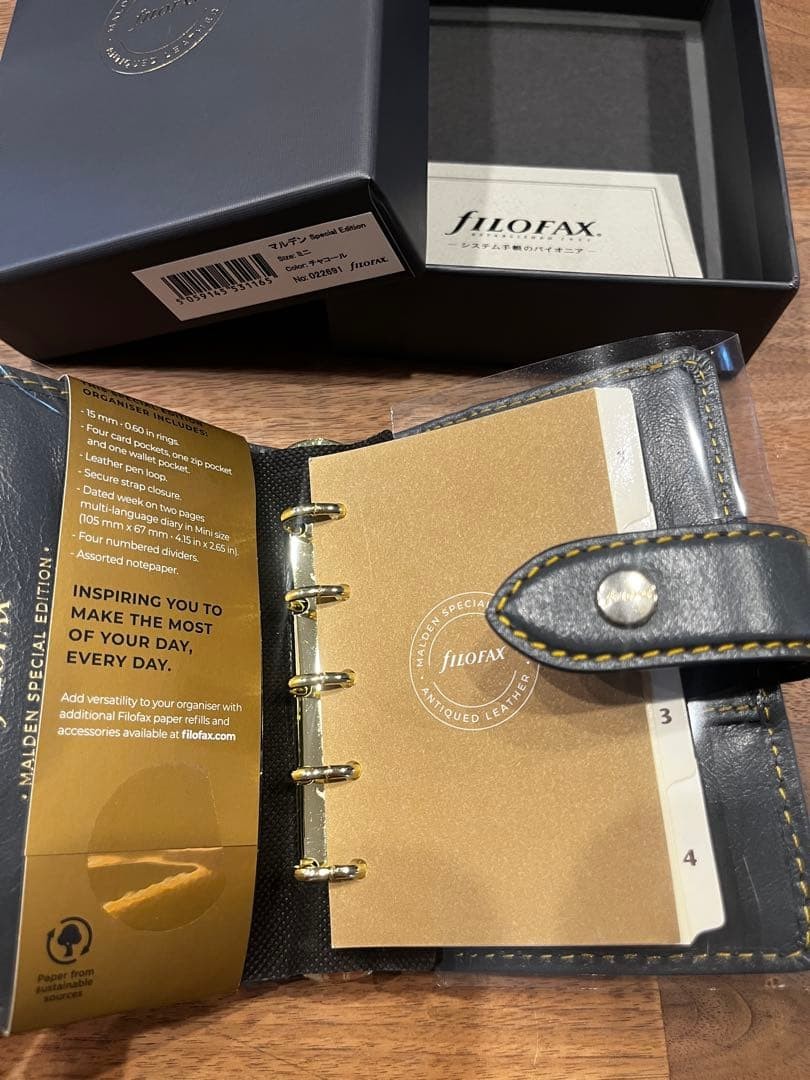 Filofax Malden Special Edition M5 Mini Organizer Charcoal Leather Planner Pouch