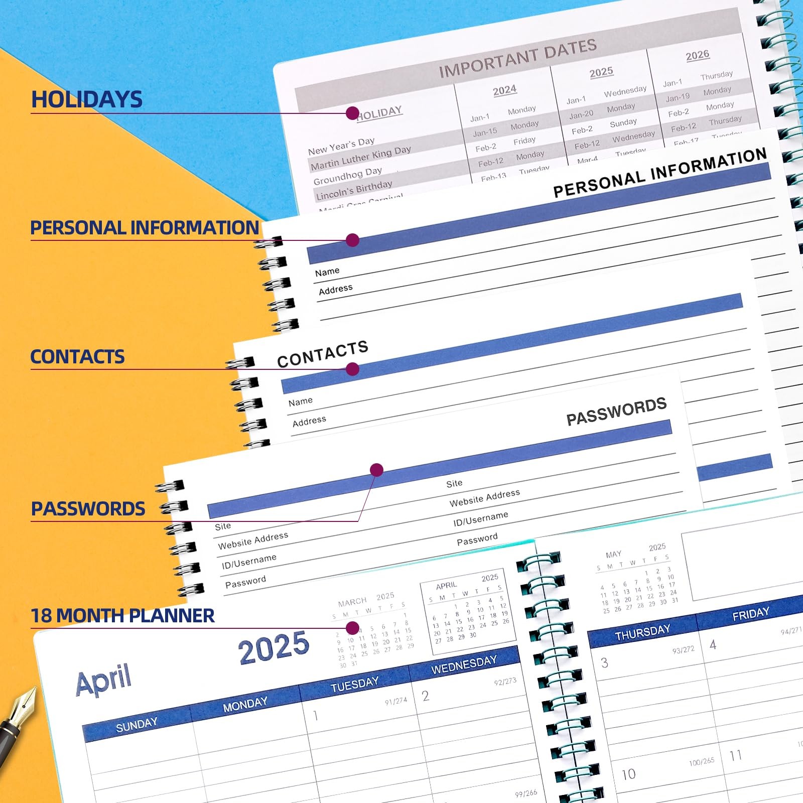 2025-2026 Calendar Planner – 18 Months, Monthly & Daily, Blue, Pocket, 7.6″x10.2