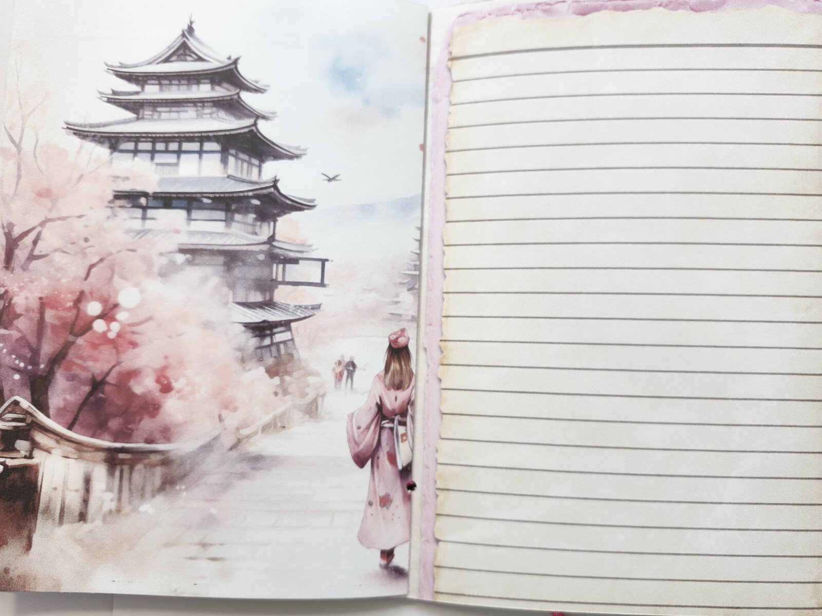 Junk Journal Blank Booklet “JAPANESE CHERRY BLOSSOMS” Handmade LG 8.5″x5.5″ 40pg