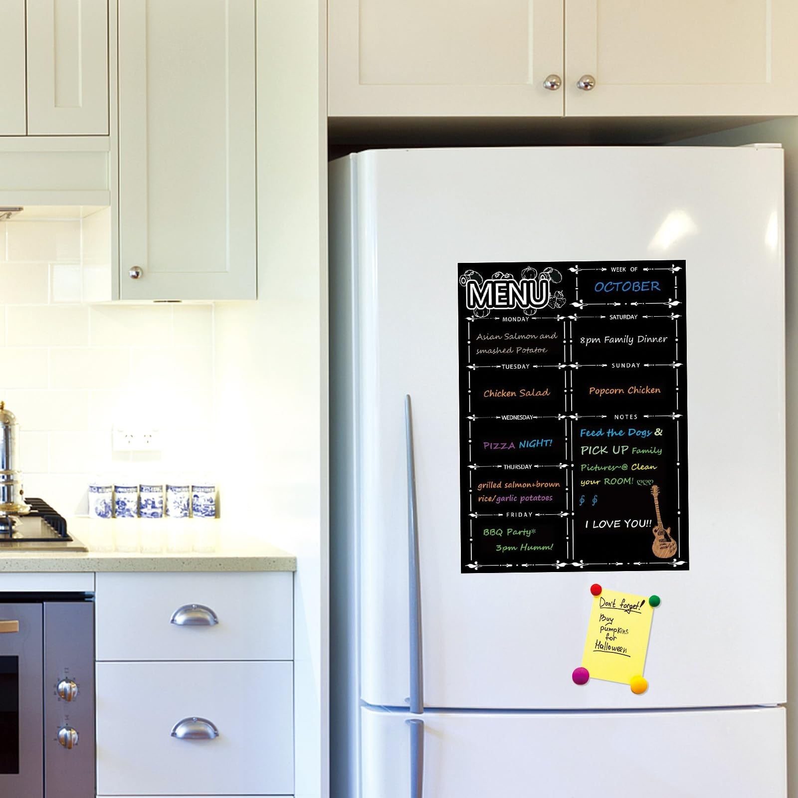 Magnetic Menu Board for Fridge, LiebHome Dry 42cm *30cm, Black – 8 Markers