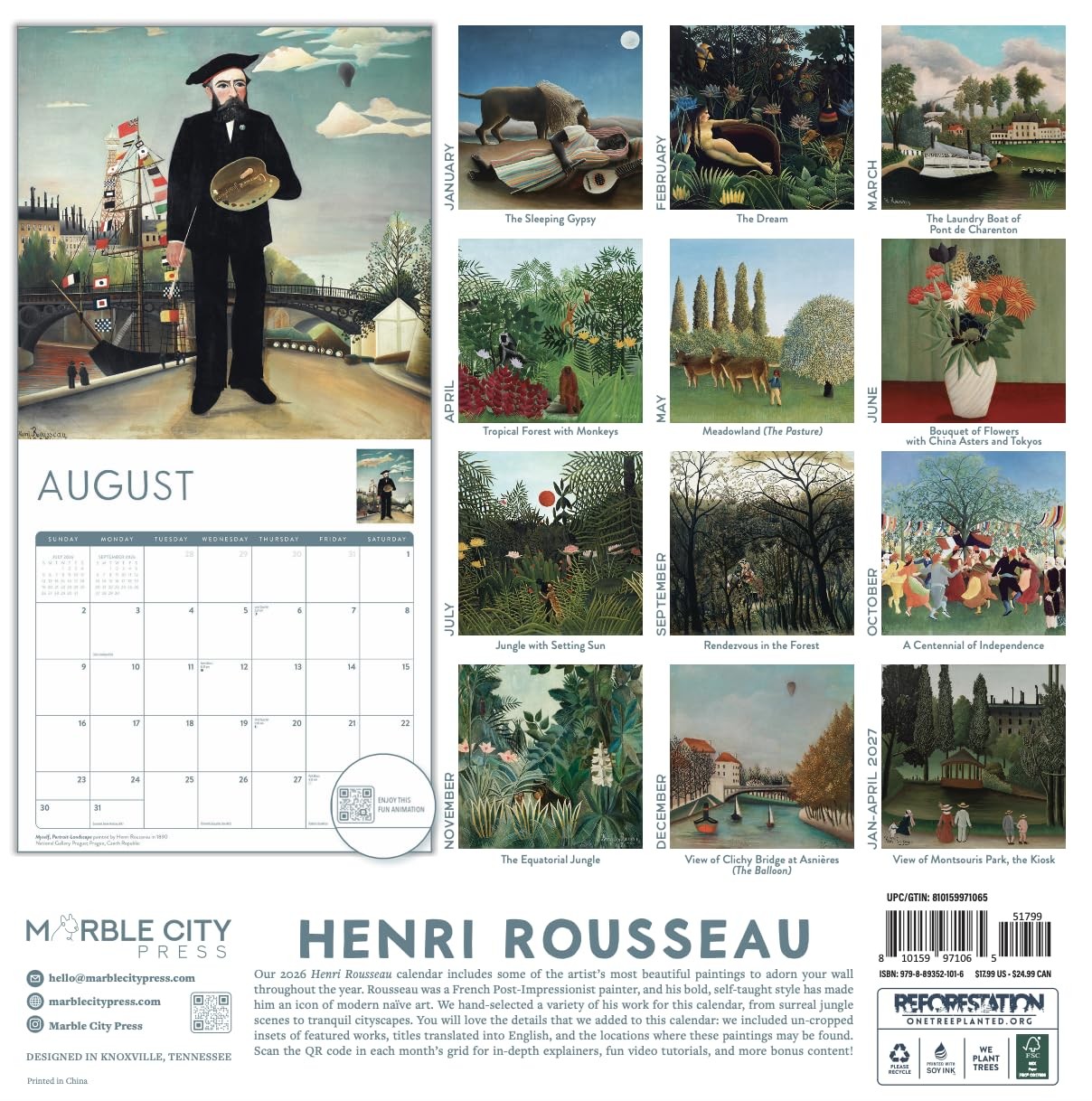 Henri Rousseau 2026 Calendar | 2026 Wall 12″W x 12″H,