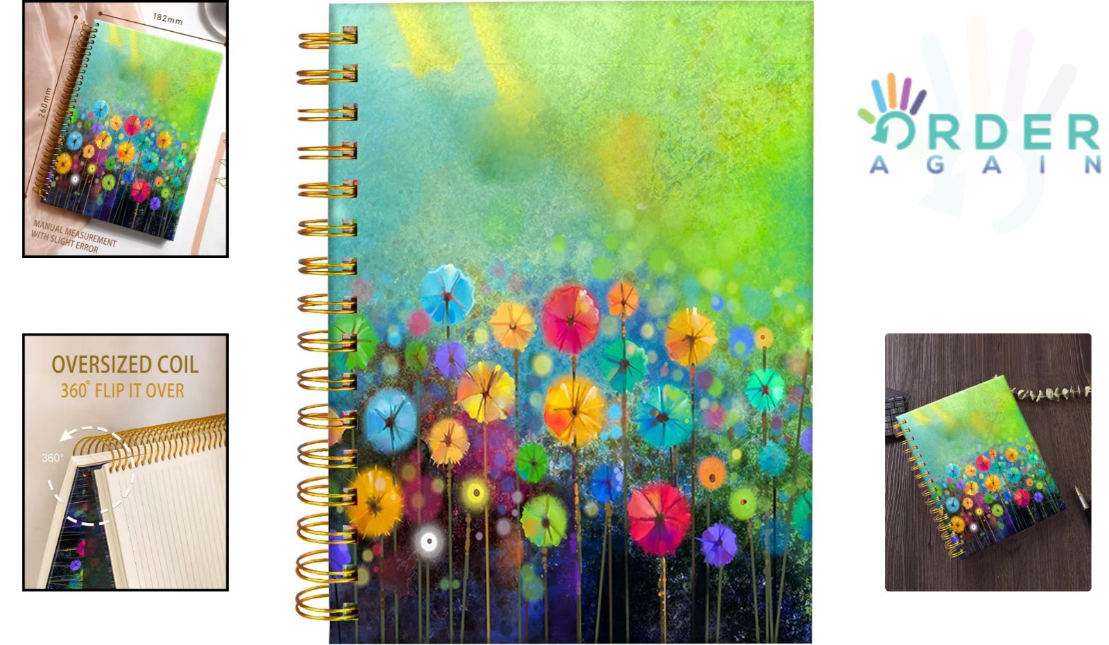 Spiral Notebook Twin-Wire Binding A5 Watercolor Floral for School Office Home