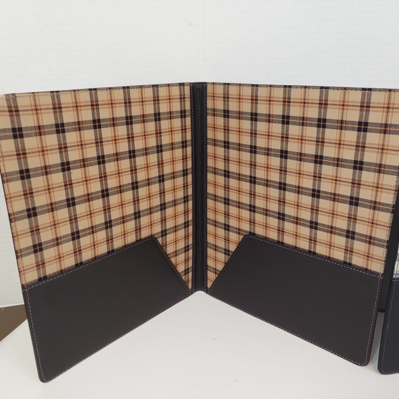 Set/2 LEVENGER Leather/Plaid Executive Portfolio Document Organizer Monogrammed