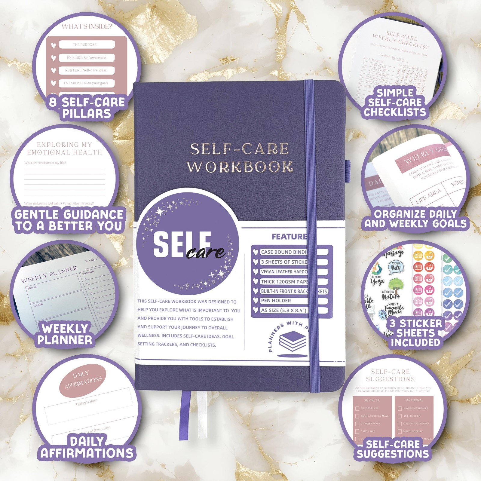 Planners with Purpose Self-Care Planner – Daily Wellness Journal Purple