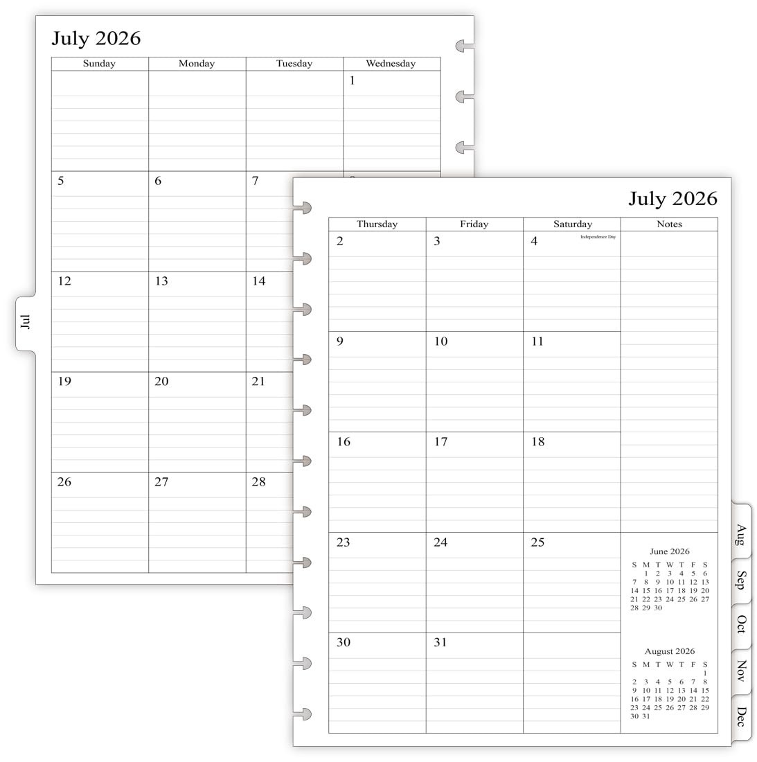 2026-2027 Monthly Planner Refill for 11-Disc Notebooks, Letter Size, 2 Pages/Mon