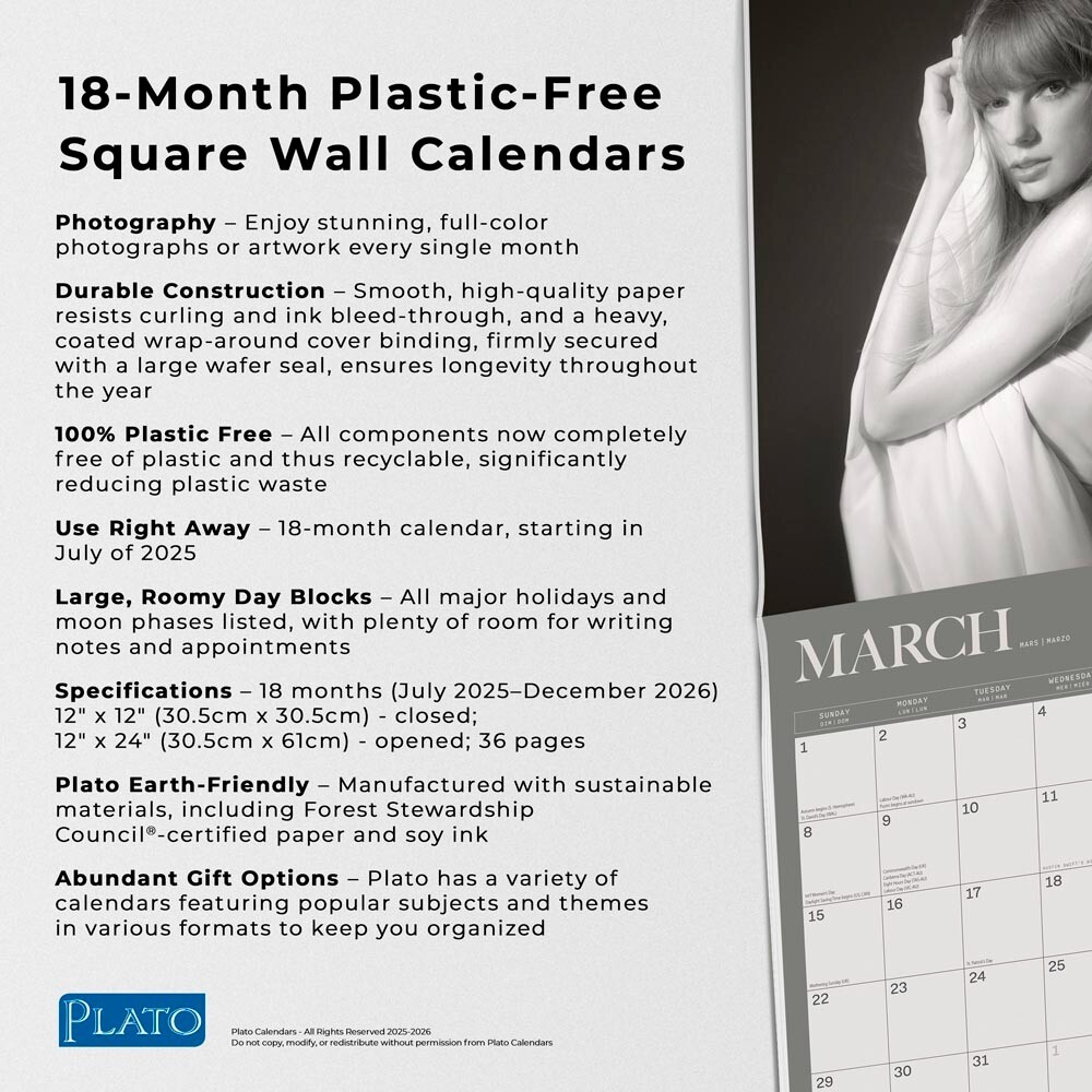 Taylor Swift | 2026 12×24″ 18 Months Square Wall Calendar | Jul ’25-Dec ’26