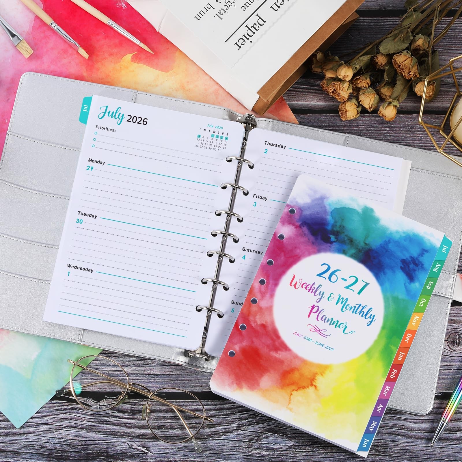 2026-2027 Planner Refills – 7-Hole Punched 5.5 x 8.5 inches, Multicolor