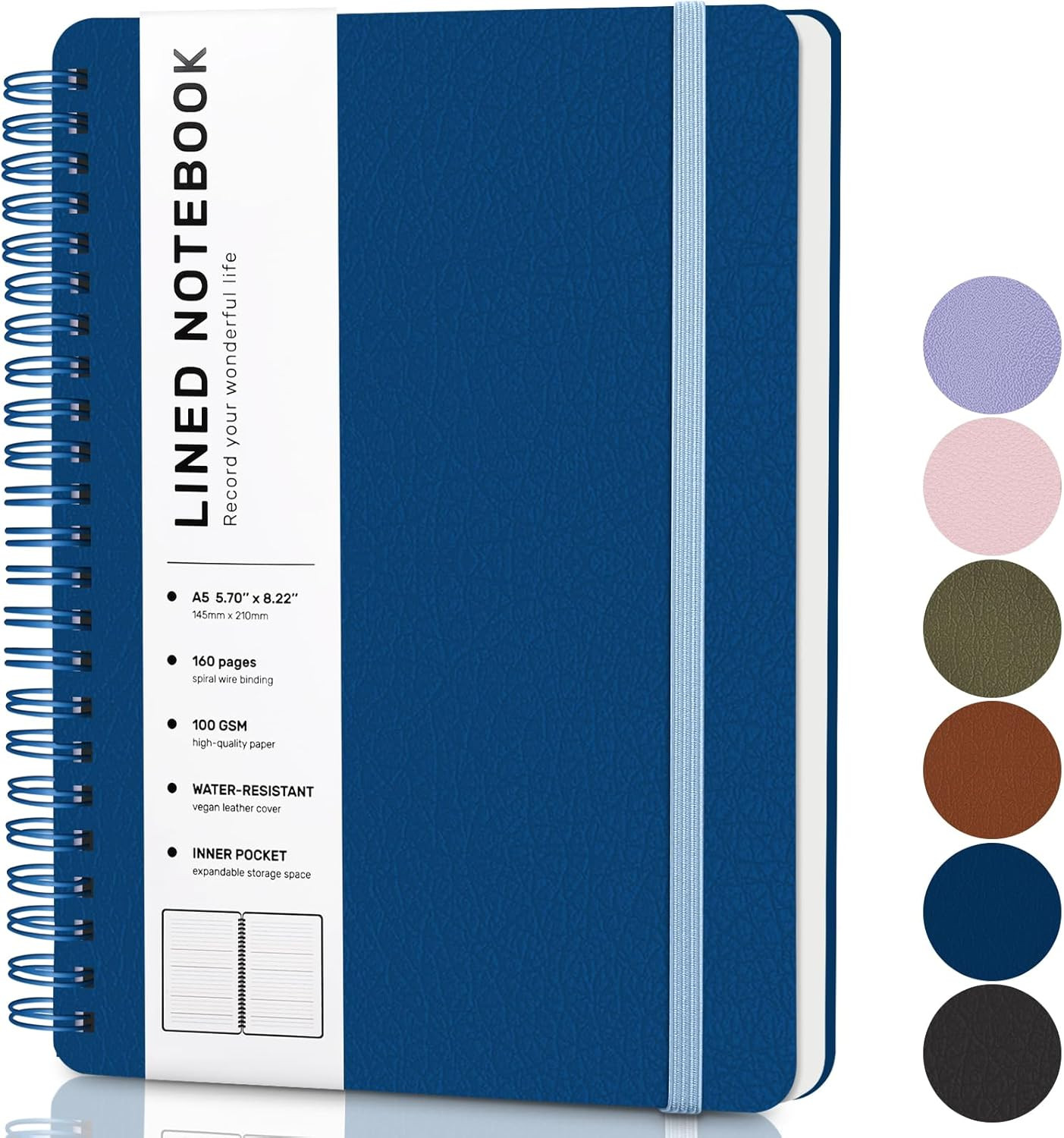 Lined Spiral Journal Notebook with 160 Pages, 8×5.7in, A5 Spiral Notebook, Journ