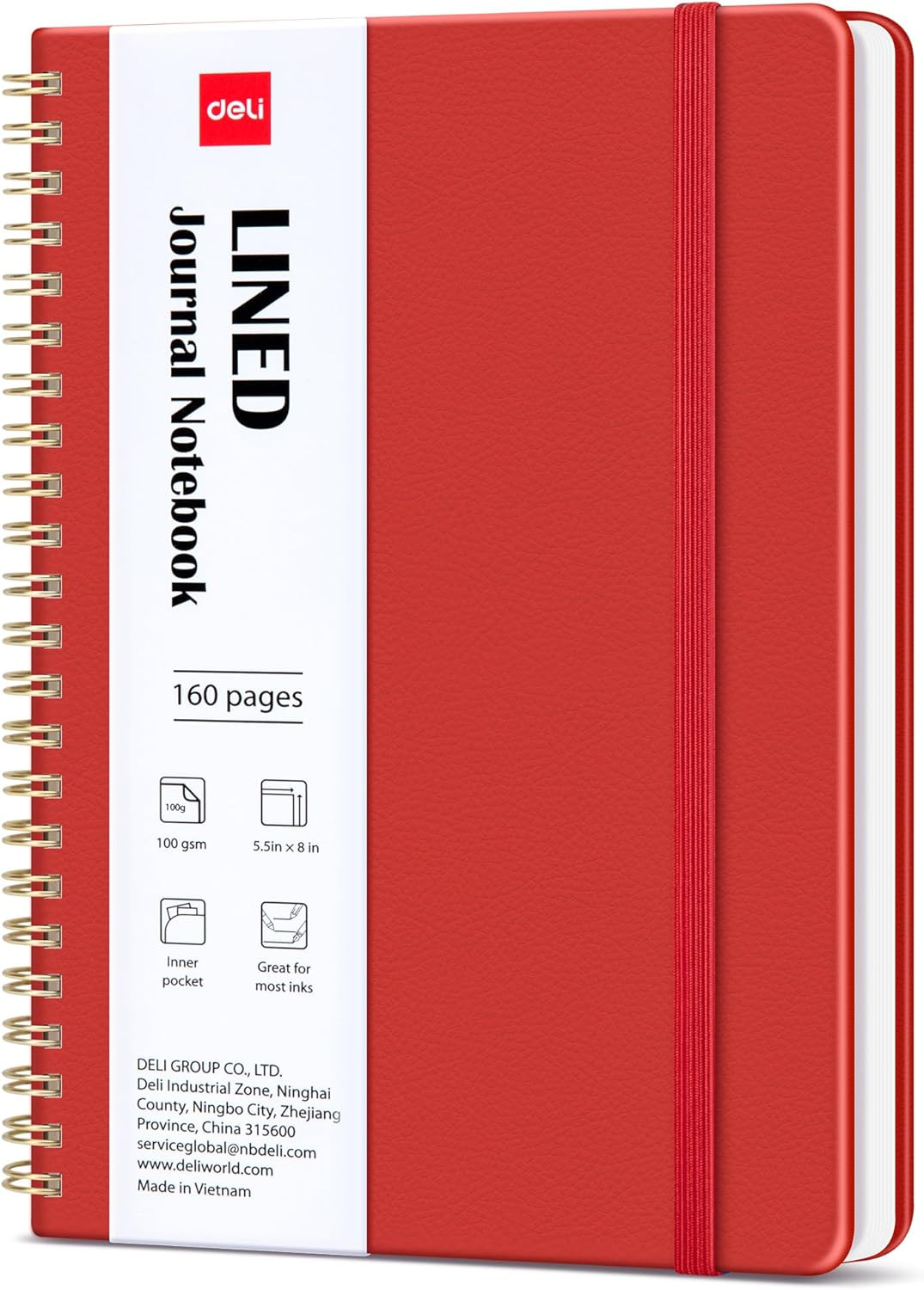 Red Lined Spiral Journal Notebook, 160 Pages, A5 (5.5″X8″) Hardcover Writing Not