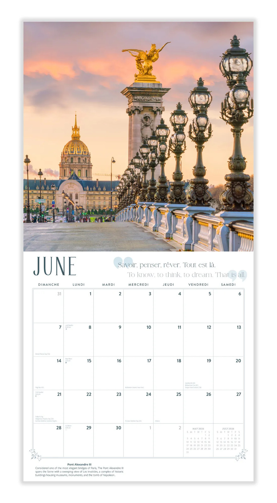 Paris Calendar 2026 | 12″ x 24″ 12 Month Calendar | Marble City Press