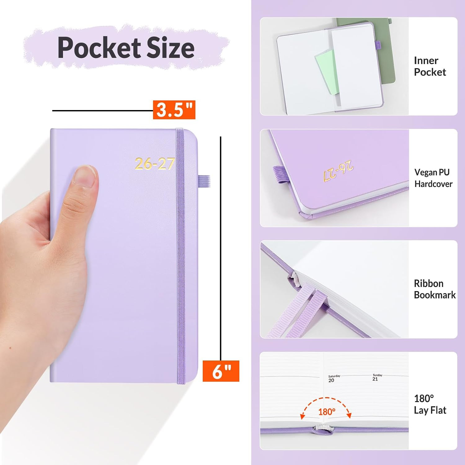 2026-2027 Pocket Weekly Planner for Purse 3.5″ x 6″ – 12 Month (July 2026 – June