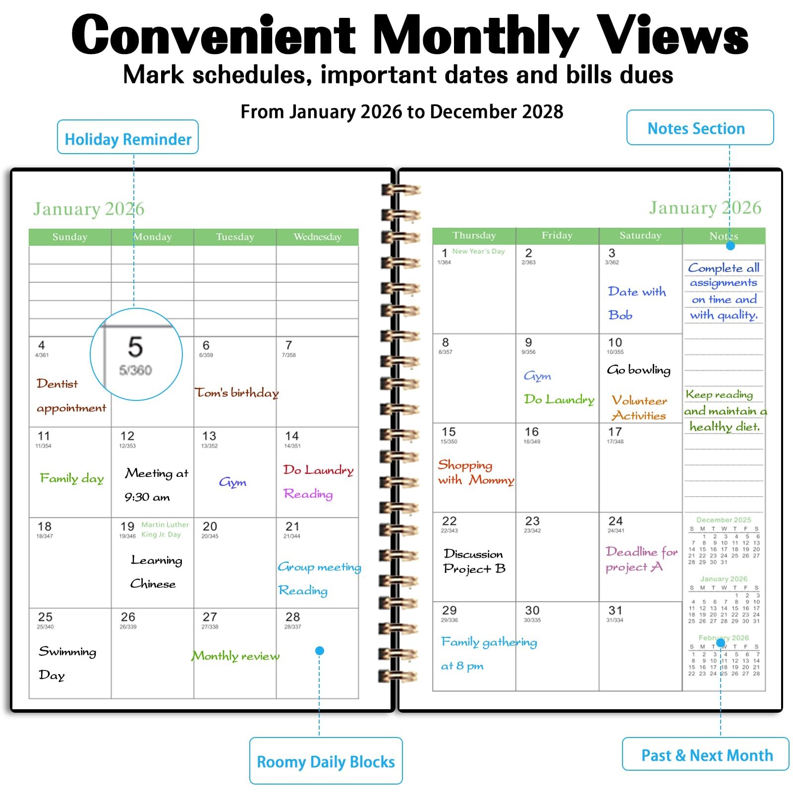Monthly Planner 2026-2028, 3 Year Monthly Calendar Planner 26-28 (January 202…