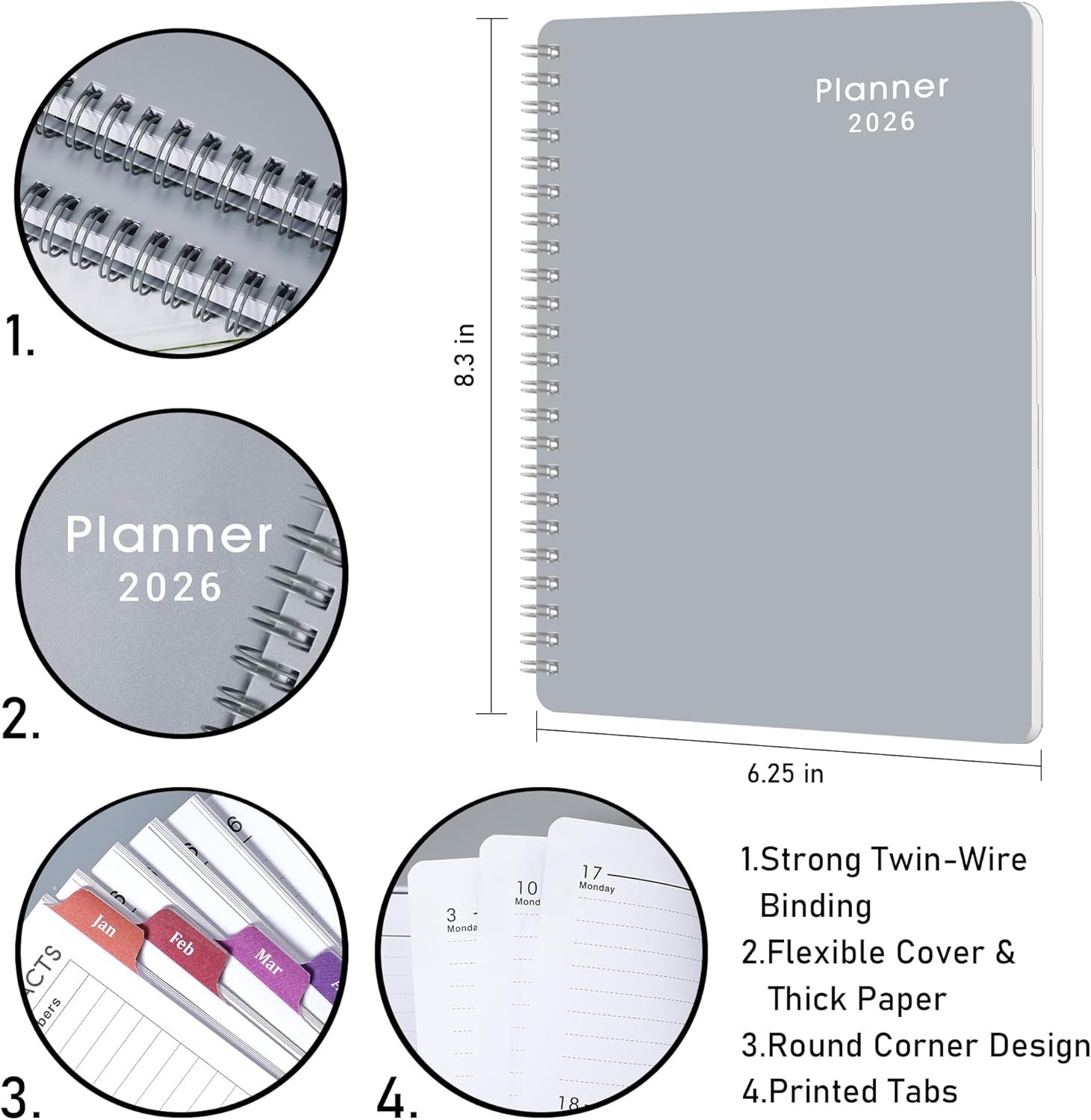 Adult 2026 Planner with Flexible Cover and Monthly Tabs