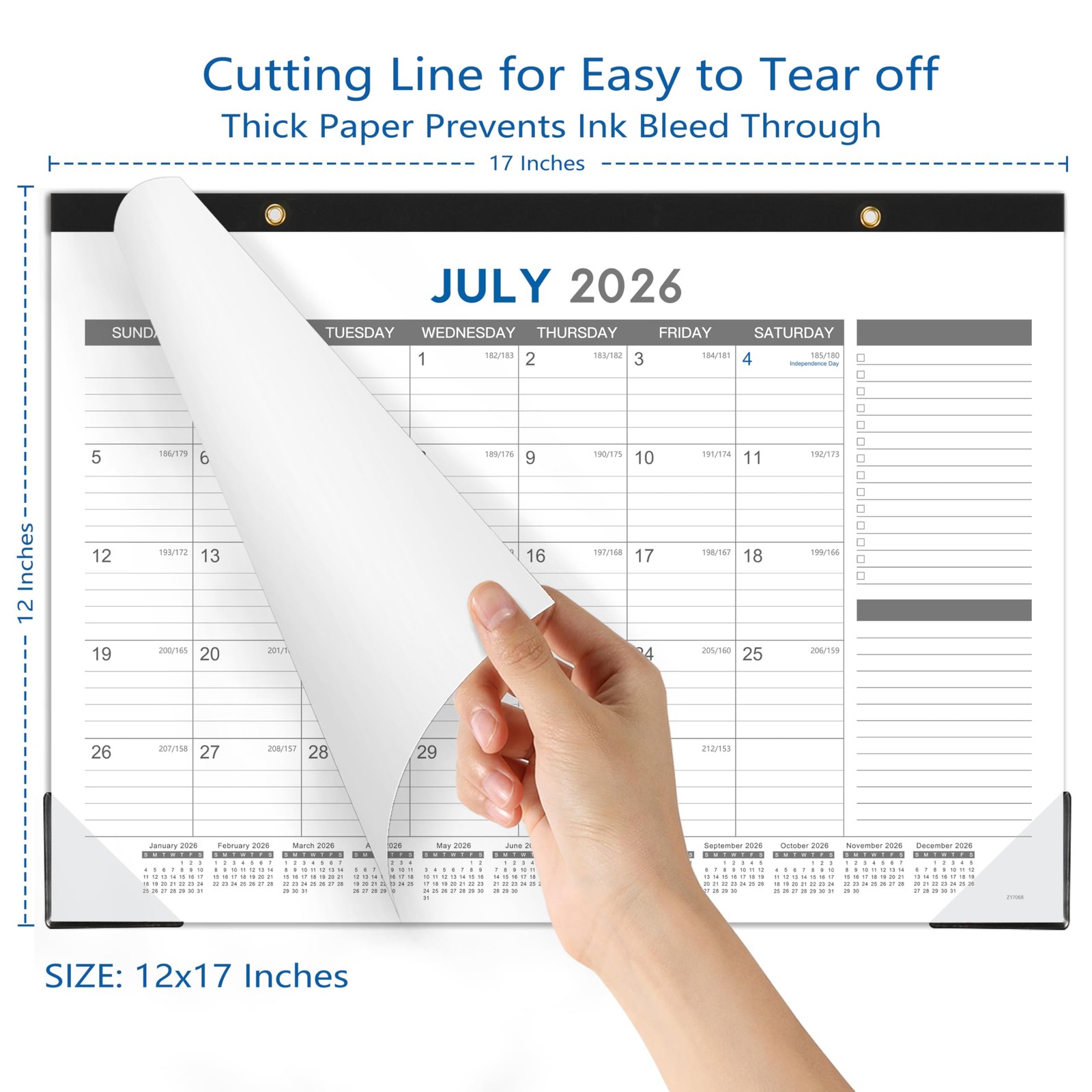 2026-2027 Desk Calendar – July 2026 – Dec 2027, 18 Months 17″ x 12″, black