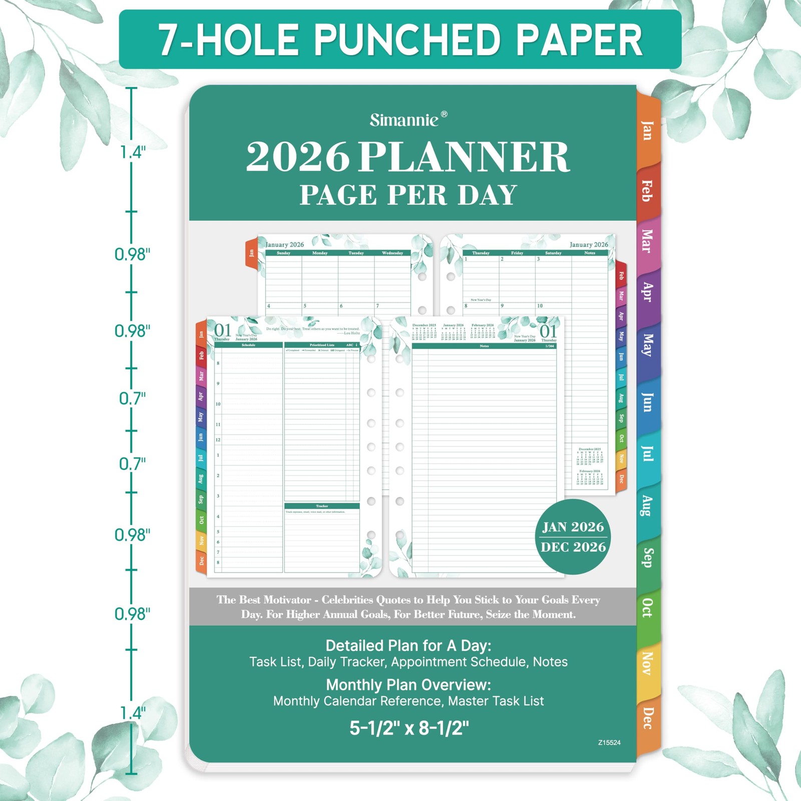 2026 Planner Refills Jan-Dec Daily/Weekly Monthly Pages 5.5″x8.5″ Loose-Leaf