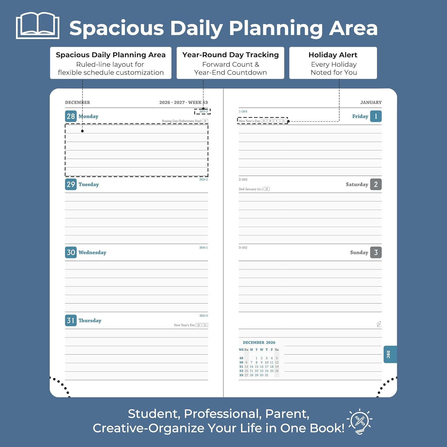 Planner 2026-2027 Daily Weekly and Monthly,6.5″X3.75″,18 Months Spiral Bound Cal