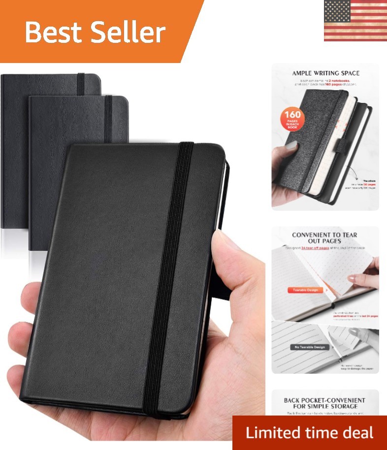Elegant Black Pocket Notebook Set – Business, Study & Travel Companion, 2 Count