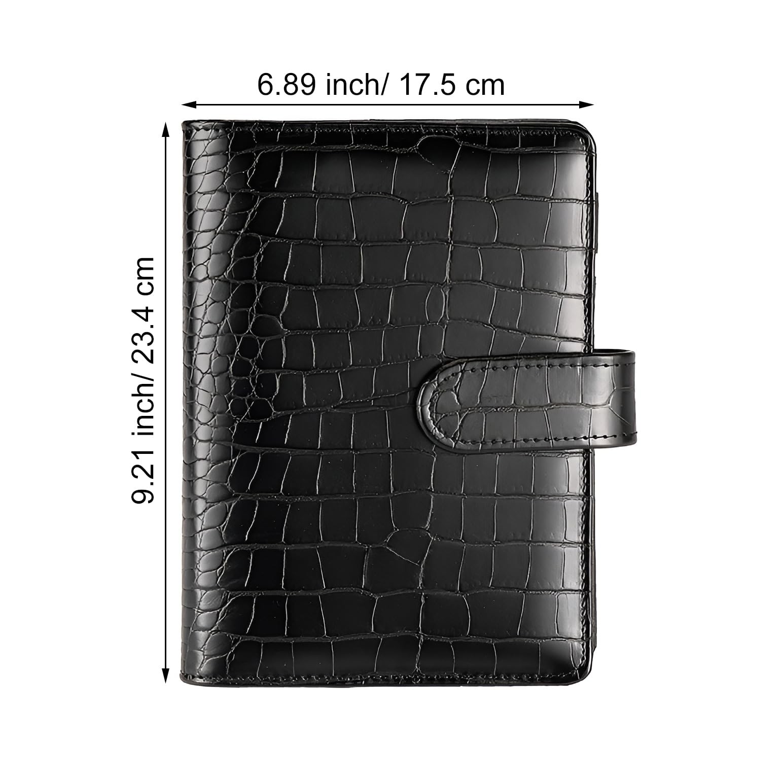 A5 6 Ring Binder Cover Crocodile – Large PU Leather Notebook A5, Black