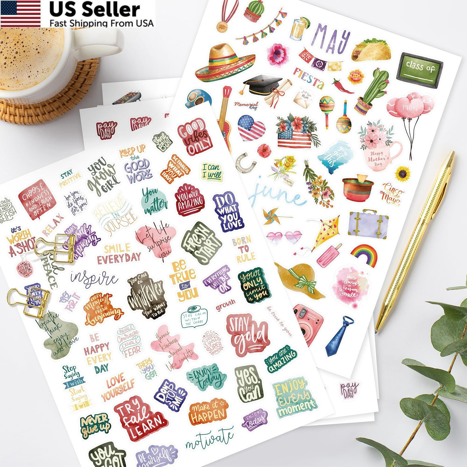 Aesthetic Monthly Planner Stickers – Beautiful 8 sheets (6″ x 8″), Colorfuls