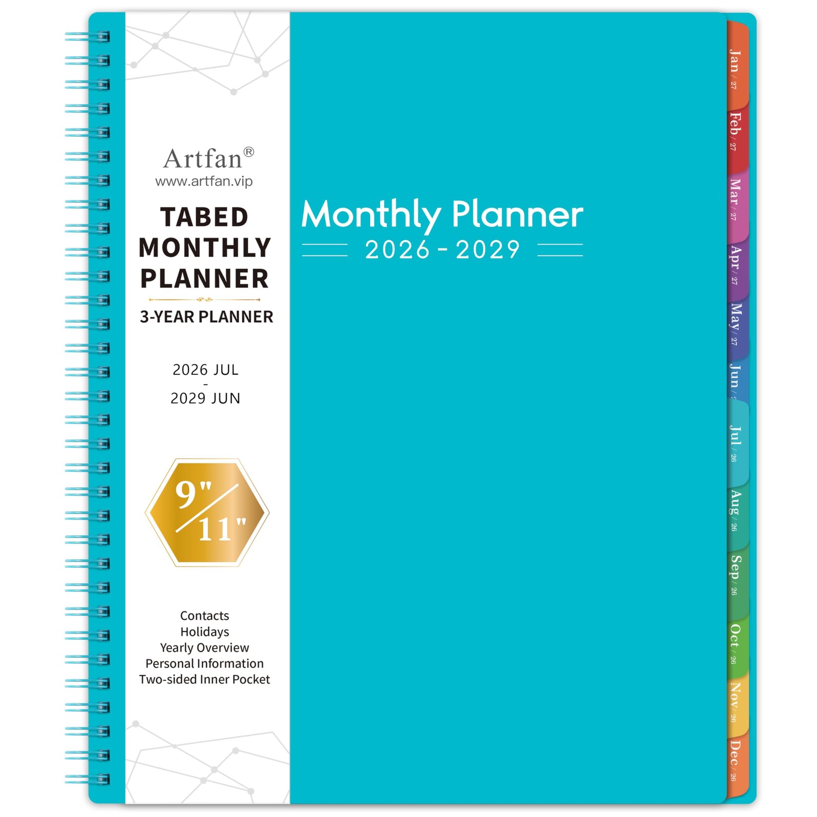 Artfan Monthly Planner/Calendar 2026-2029 – Jul.2026 – Large, 3 Year PP：Green
