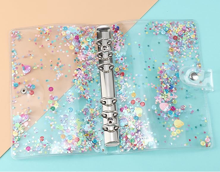 SICCOMA A5 6-Ring Loose Leaf Binder Cover PVC Glitter A5, Confetti-Pink