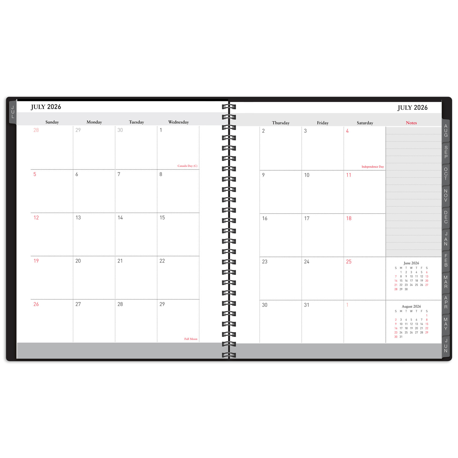 2026-2027 OD 14-Mnth Wkly/Mthly Planner, Hz, 8″ x 11″, Black, July 2026-Aug 2027