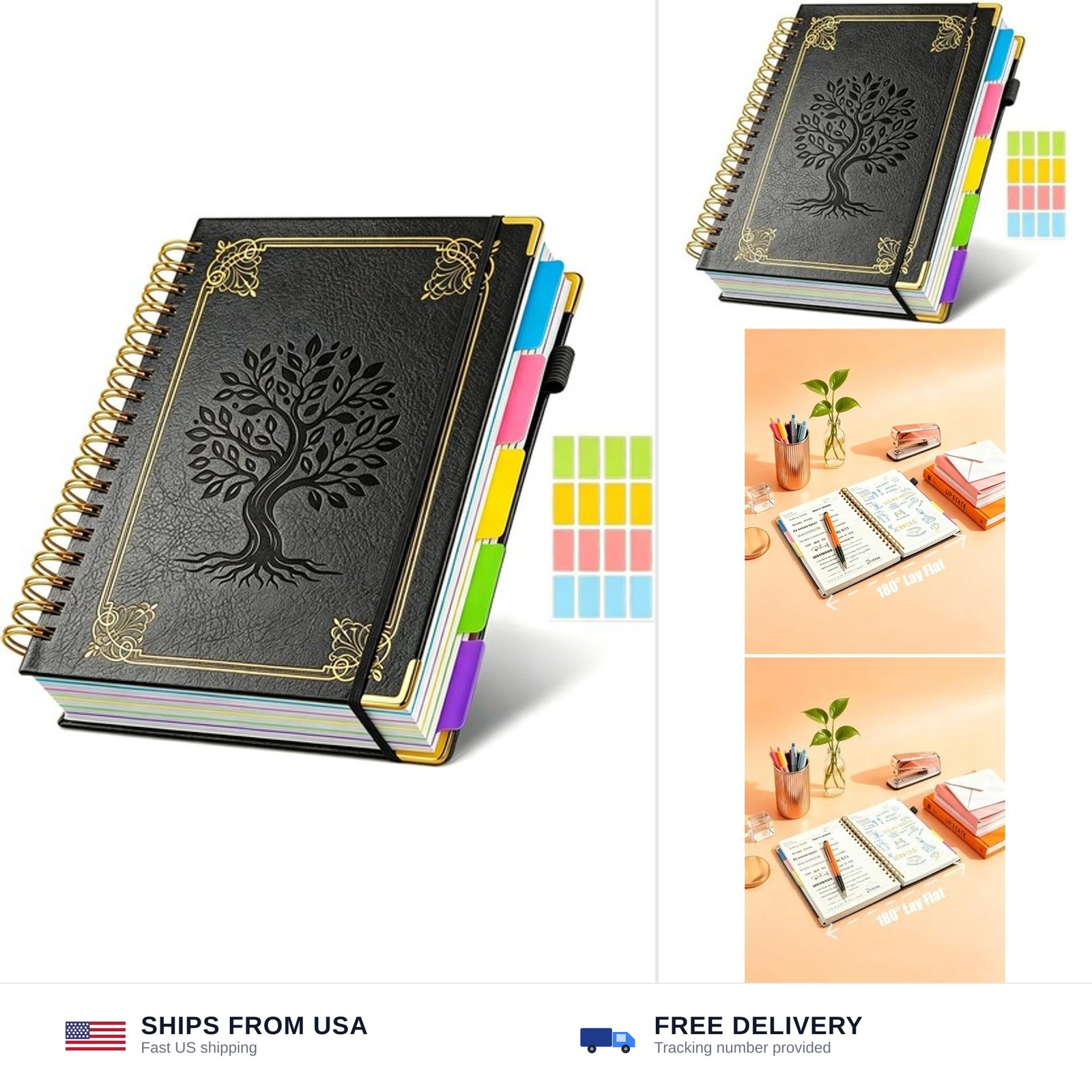 Hardcover Spiral Notebook Journal with Removable Dividers Tabs, 5 Subject Not…