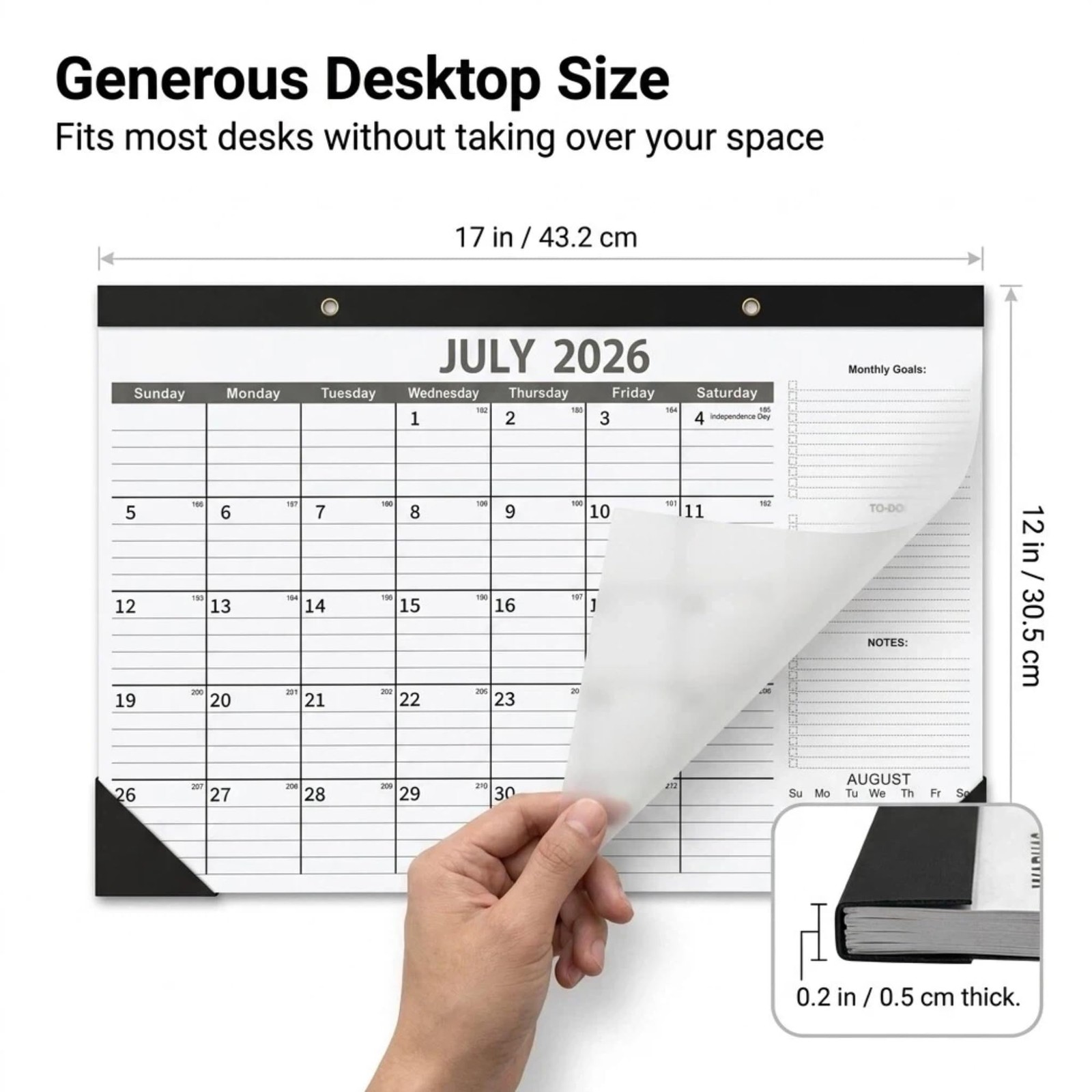 2026-2027 Desk Calendar – 17″ x 12″ Monthly Academic Wall Calendar, White