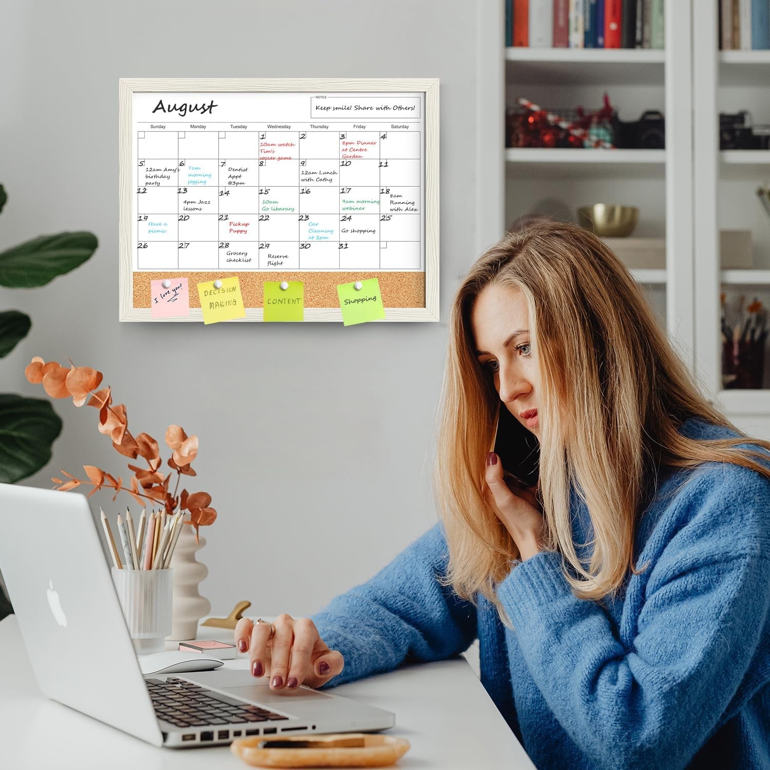 Calendar Whiteboard for Wall, TANKEE 17×13 Inches Whiteboard Calendar Cork Board