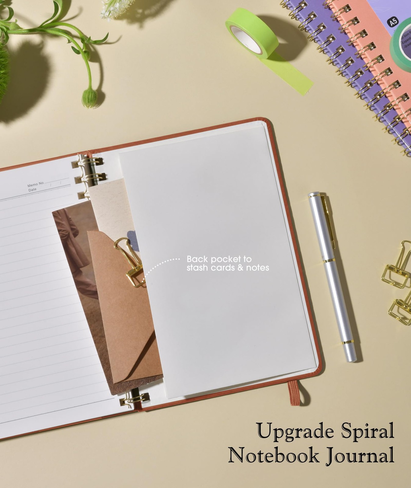 Lined Spiral Journal Notebook, A5 Hardcover Journals for Line, Brown